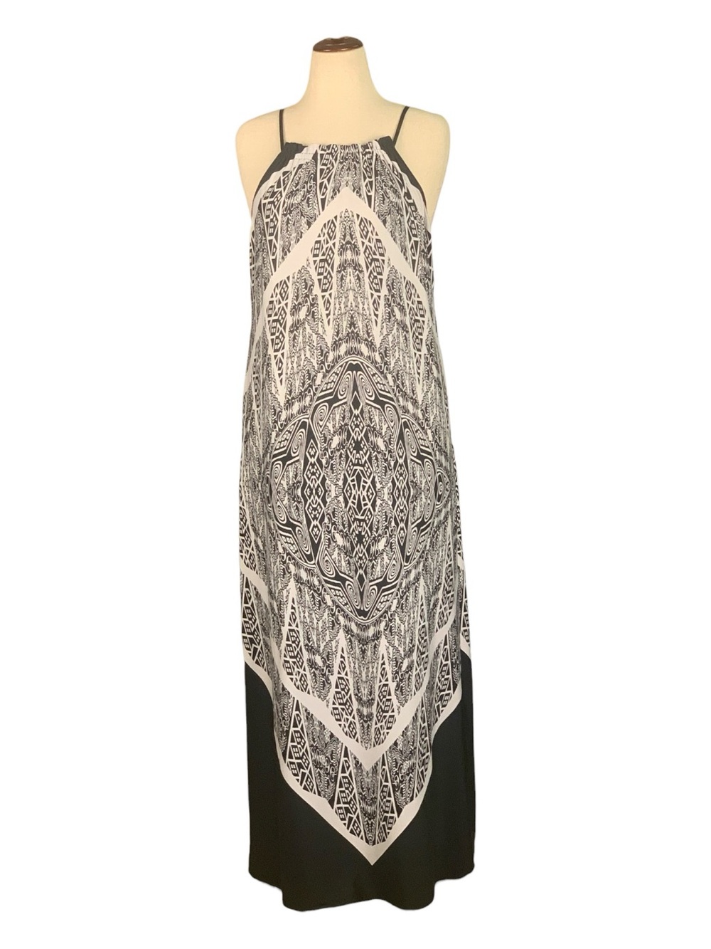Emma & Michelle Halter Dress Black White Abstract Print Maxi Summer Large